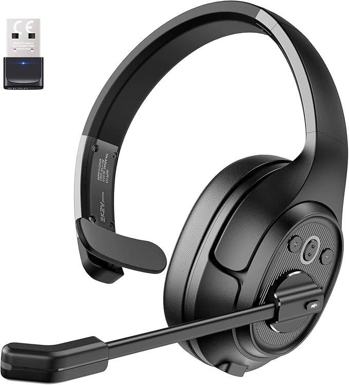 Trucker Bluetooth Headsets, Wireless Headset with AI Environmental Noise Cancelling & Mute Microphone, Up to 30H Talk Time, 164ft Wireless Range, Bluetooth Over Ear Headphones for PC, Computer, Skype