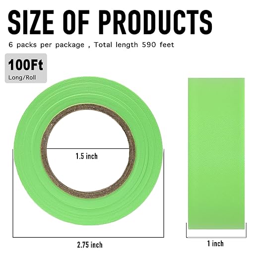 GEYYANG Fluorescent Green Flagging Tape 6 Pack, Non-Adhesive Plastic Ribbon Marking Tape, for Survey Boundaries, Hunting, Trail Marking and Hazardous Areas, 1" x 100ft,3.35 Mil