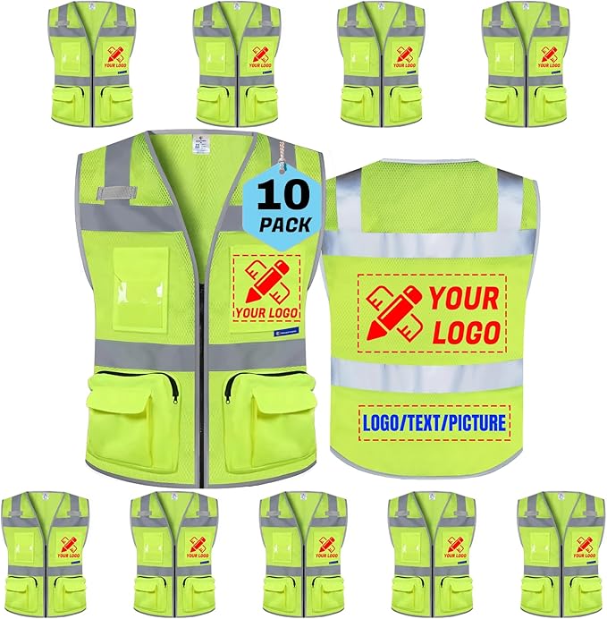 BeautyWill Custom Logo Safety Vest Class 2 High Visibility Reflective Vest for Men - Personalized Logo Team Vest