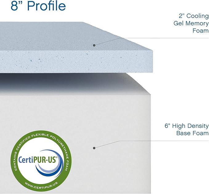Cool Gel 8 Inch Full Size Mattress Memory Foam Medium Firm, Gel Memory Foam Mattress Full Matress Cooling, Made in the USA, 8" Depth with Pressure Relief, CertiPUR-US Certified No Fiberglass, Bed