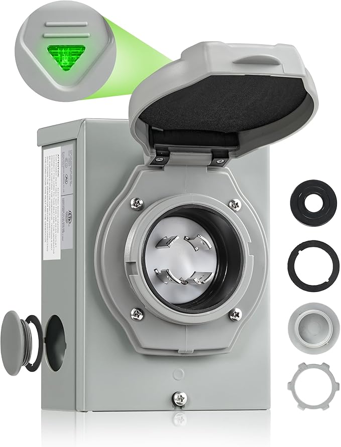 30 Amp Generator Inlet Box, NEMA L14-30P Power Inlet Box, 4-Prong Waterproof Generator Power Inlet Box with Indicator, Pre-Drilled, 125/250V 7500W, for Emergency, ETL Listed H96OB06