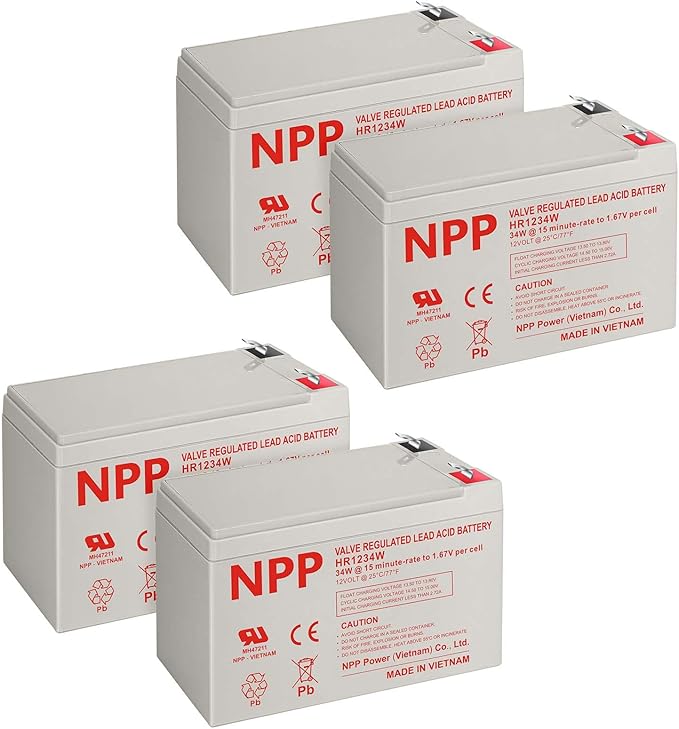 NPP High Rate FR HR1234W (F2, 4Pcs) 204Watts High Rate Battery Replace 12V 9Ah 12V 34Watts/Cell AGM Sealed Lead Acid Rechargeable for Back-UPS Flame Retardant UPS