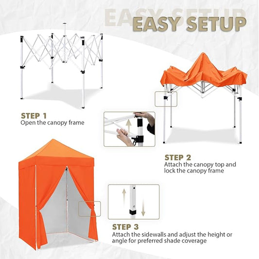 EAGLE PEAK 5x5 Instant Canopy with 4-Side Wall Panels, Small Pop up Portable Canopy Tent with Carry Bag, Light Weight Sun Shelter for Sports, Camping and Beach, Orange