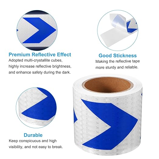 PATIKIL Reflective Tape, 4 Inch x 49 ft Waterproof Self Adhesive High Visibility Safety Warning Arrow Tape Outdoor Reflectors for Trucks Trailers Cars, White Blue