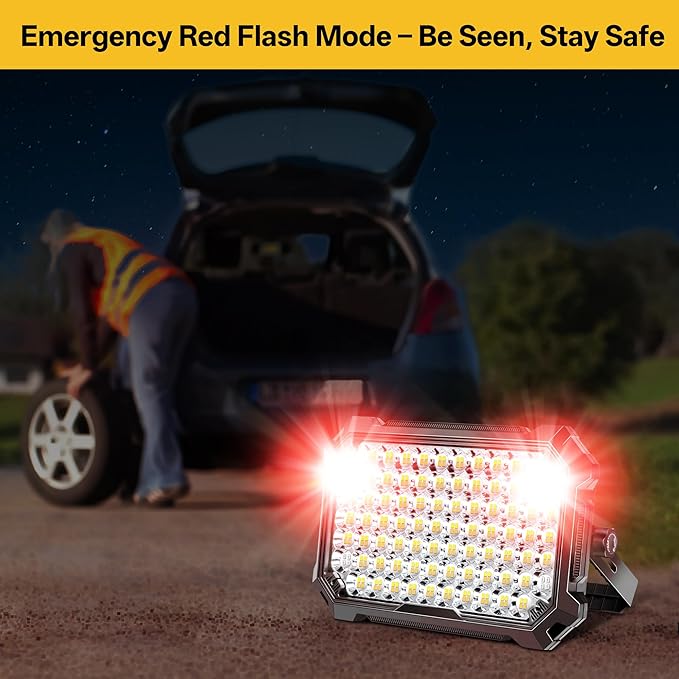 LED Work Light Rechargeable Outdoor, 12000mAh Work Flood Light 10000LM with 4 Light Modes as Power Bank for Camp Essentials, IP65 Waterproof Emergency Lantern for Tent, Power Outages, Car Repair