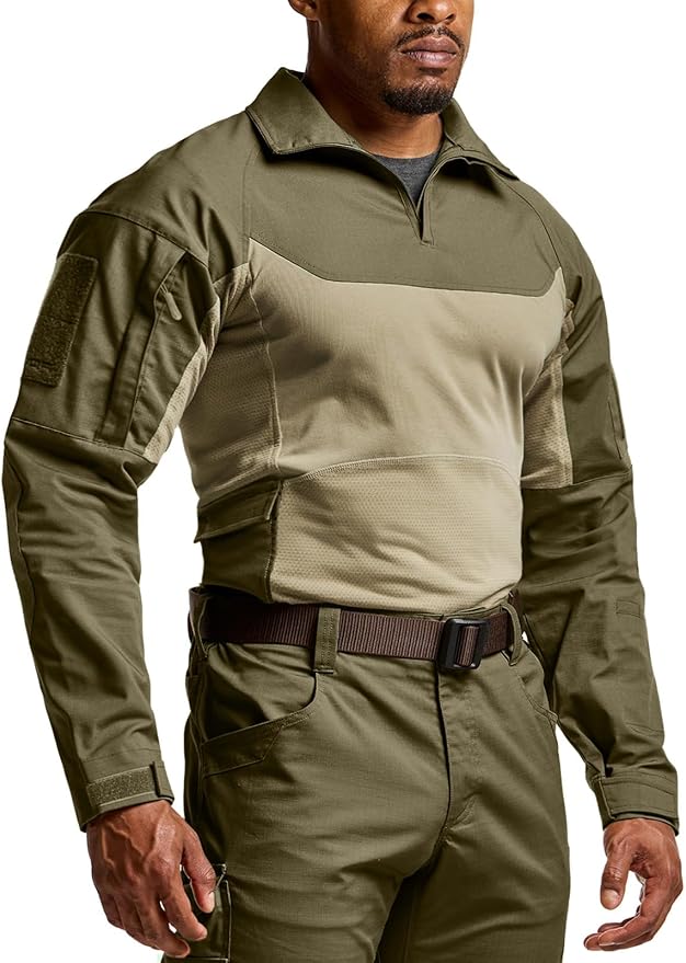 CQR Men's Combat Shirt Tactical 1/4 Zip Long Sleeve Military BDU Shirts Camo EDC Top with Pockets