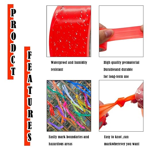10 Pack Orange Flagging Tape, Non-Adhesive Plastic Ribbon Neon Marking Roll,1inch*2000ft, Marking Tape for Tree Marking, Hunting, Boundaries and Hazardous Areas,Trail Marking