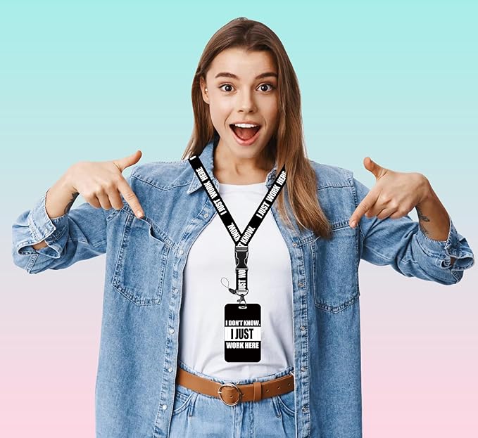 Badge Holder Lanyard Just Work Here ID Card Holders Detachable Name Tag Clips Cute Funny Nurse Teacher Office Gifts Women Man Badge Holder (Work Here)