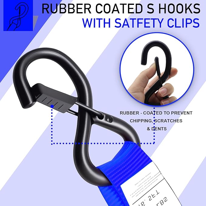 Ratchet Straps Tie Downs (4-Pack) - 1''x 15' (1,680lb Break Strength) - Ultimate Tie Down Straps with Safety S Hooks-for Trucks, Cargo, Moving, Appliances etc-（Blue）