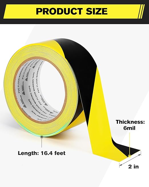 Avery Dennison Safety Floor Tape 2 Inch x 108 FT, Heavy-Duty PVC Forklift-Resistant, High-Visibility Reflective for Warehouse/Factory/Parking, Black & Yellow, ROHS/Reach Certified (1 Roll)