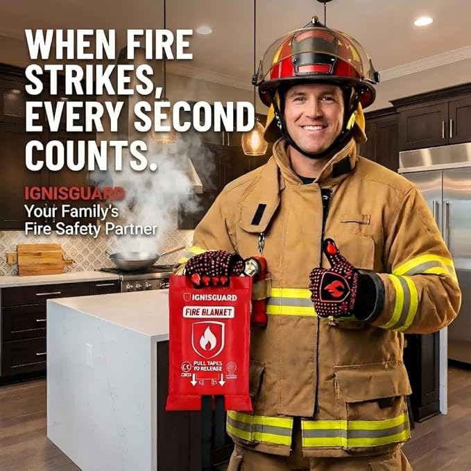 Fire Blankets Emergency for Home, 2 Pack 40"x40", Fiberglass Emergency Fire Blanket for Home and Kitchen, RV, Fireplace, Camping, Grill, Office, Warehouse