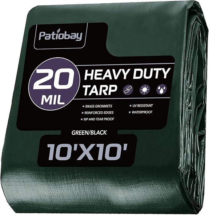 Tarp 10x10 Feet, 20 Mil Waterproof Tarps Heavy Duty with Brass Grommets, Thick Plastic Tarp, UV Resistant Tear&Fade Resistant, Reinforced Edges for Outdoor Pool Car Camp Tent