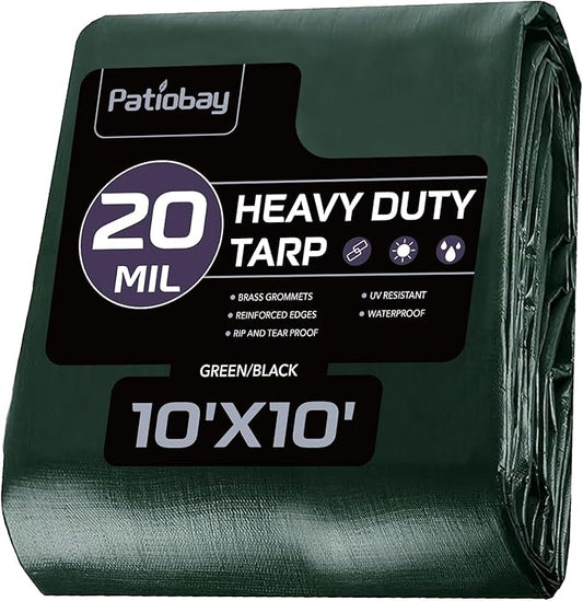 Tarp 10x10 Feet, 20 Mil Waterproof Tarps Heavy Duty with Brass Grommets, Thick Plastic Tarp, UV Resistant Tear&Fade Resistant, Reinforced Edges for Outdoor Pool Car Camp Tent