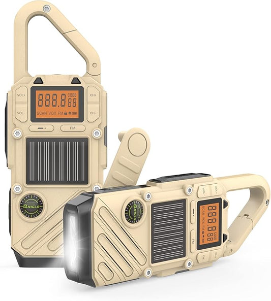 Walkie Talkies for Adults Rechargeable, FM/NOAA Emergency Radios with Weather Alerts, LED Flashlight & SOS Alarm, Solar Powered Hand Crank Long Range 2 Way Radios Walkie Talkie with USB Charged