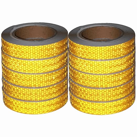 Industrial Reflective Tape Yellow 1 inch for Bikes, Outdoor Waterproof High Visibility Safety Adhesive Stickers Strips (66 feet, 10 Rolls)