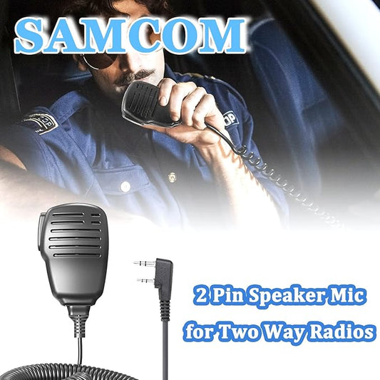 SAMCOM Speaker Mic for Two Way Radios, 2 Pin K Type Walkie Talkies Shoulder Mic with Reinforced Cable, 2-Way Radio Handheld/Wearable Microphone for FPCN30A FPCN10A Radio, 6 Pcs, Black