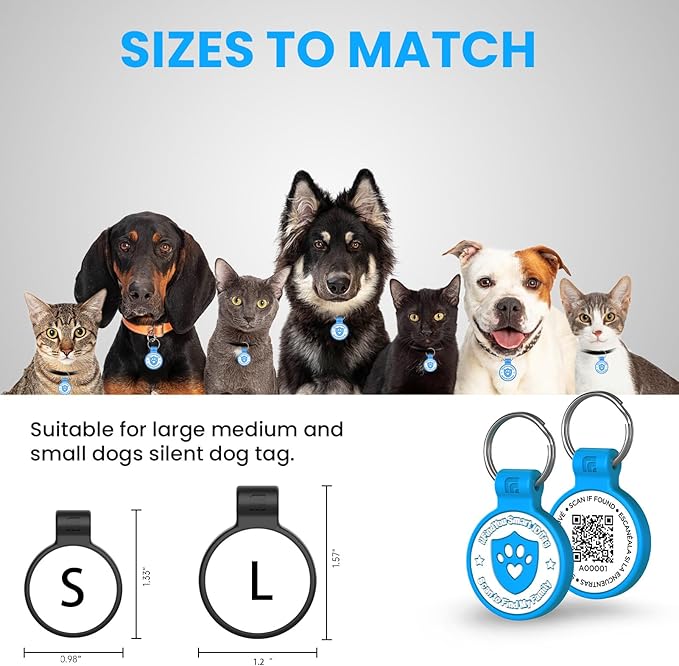Silicone Dog Tags Personalized for Pets with QR Code, Emergency Contact Info, Anti-Lost, Scan Location Alerts(Blue-L)
