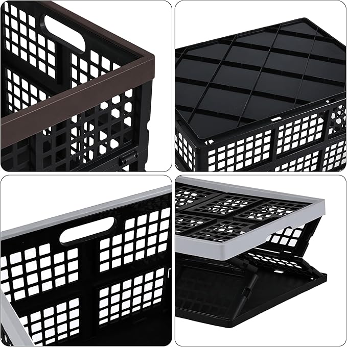 Gloreen 42 L Plastic Folding Storage Crates, Collapsible Crate for Storage, 4-Pack