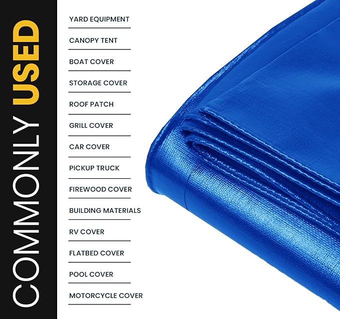PROTARP Extra Heavy Duty 16 Mil Tarp Cover, Waterproof, UV Resistant, Rip and Tear Proof, Poly Tarpaulin with Reinforced Edges for Roof, Camping, Patio, Pool, Boat. (Blue 20′ X 20′)