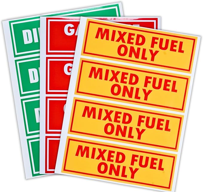 12PCS Diesel Only Gasoline Only and Mixed Fuel Only Sticker Combo Vinyl Labels for Trucks Cars Outdoor Equipment Durable Weather Resistant 2 Inch x 6 Inch