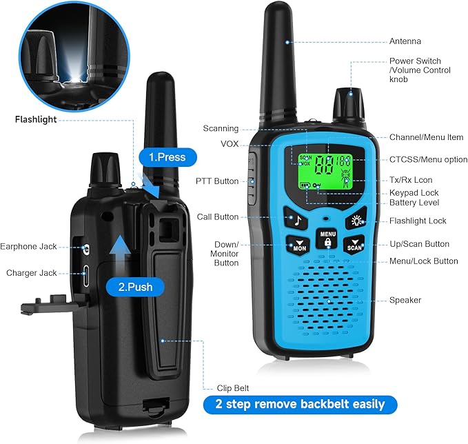 Walkie Talkies for Adult Long Range, 6 Pack Rechargeable 2 Way Radios, LED Flashlight Hiking Accessories Camping Gear Gifts for Kids Family Emergency