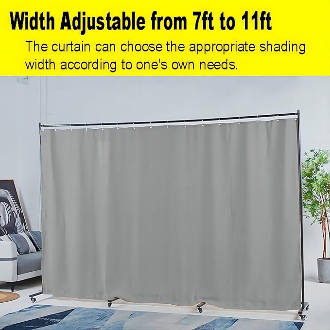 Wall Partition Room Divider, Width Adjustable from 7ft to 11ft, Metal Frame Room Partition with Lockable Universal Wheels, Expandable Privacy Screen for Bedrooms and Offices