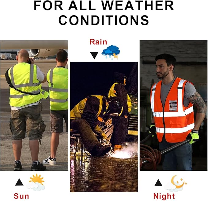 Custom Safety Vest Customized Logo Name Text Class 2 High Visibility Reflective Vests with Pockets for Construction Workwear