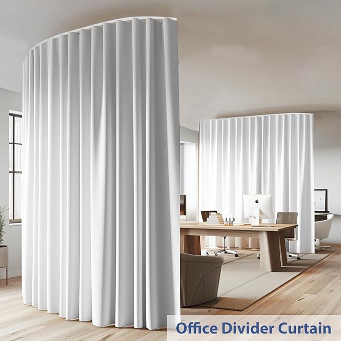 Room Divider Ceiling Mounted Curtains Track Sets Extra Wide Blackout Curtain Flexible Tracks for Bedroom Privacy Partition Separator, 1 Panel White Drape and White Rail, W15 x H8ft