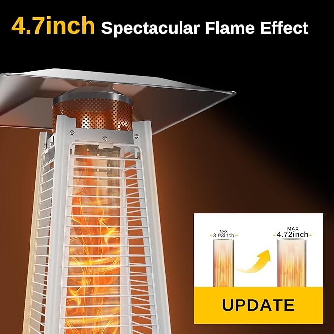 EAST OAK Pyramid Patio Heater, 48,000 BTU Outdoor Patio Heater All Stainless Steel, Quartz Glass Tube Propane Heater, Triple Protection System, With Wheels, Outdoor Heater for Commercial & Residential