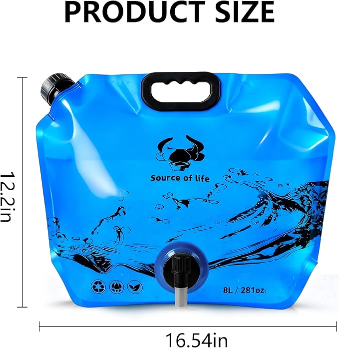 Collapsible 8L Water Storage Bag, BPA-Free Portable Folding Water Jug with Adjustable Faucet, Leakproof Emergency Water Bag for Camping, Hiking, Riding, Outdoor Sport (2, Blue)