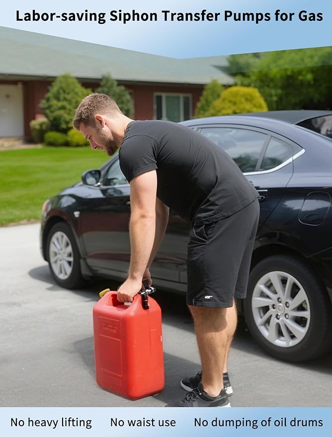 Fuel Transfer Pump, Auto-Stop, Battery or USB Powered, 3.2 GPM Fast Gas Transfer Pump, 57.09" Long Gasoline Hose, 4 Gas Can Adapters, Portable Fuel Pump for Diesel & Oil, No-leak (Red)