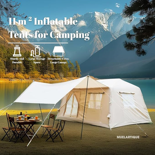Easy Setup Inflatable Camping Tent, Waterproof 4 Season Air Tent with Hand Pump, Oxford Glamping Tent for 4/6/8 Adults