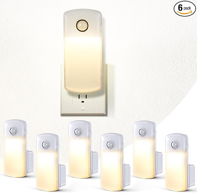 Enhon 6 Pack Emergency Power Failure Night Lights, Motion Sensor Night Light, Automatic Dusk to Dawn, Emergency Lights for Home, Bedrooms, Hallways, Black Outs, Rechargeable