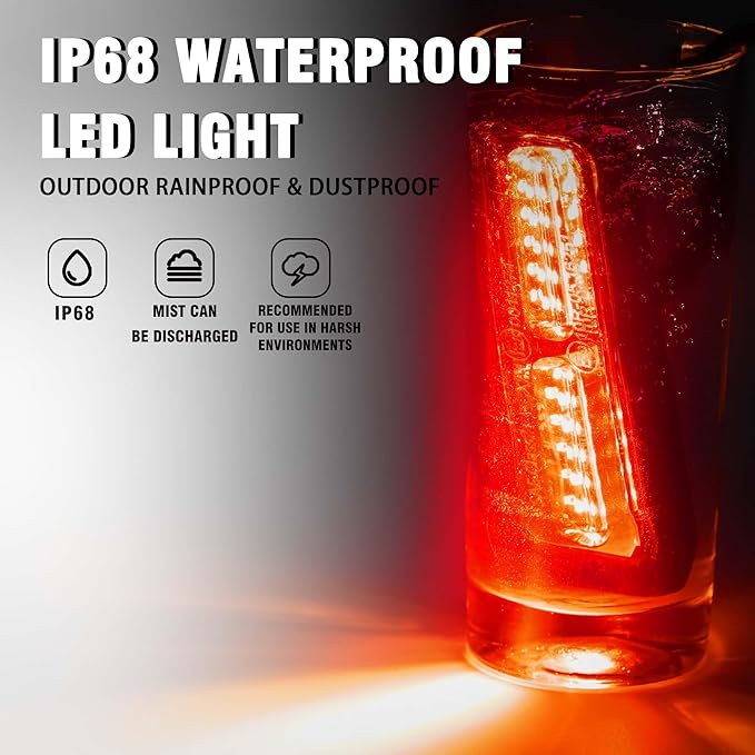 WINECO 8PCS LED Strobe Lights kit 12V Sync Feature Red 12LED Emergency Hazard Warning Lights with Strobe Controller for Trucks Vehicles ATV RV Cars Van