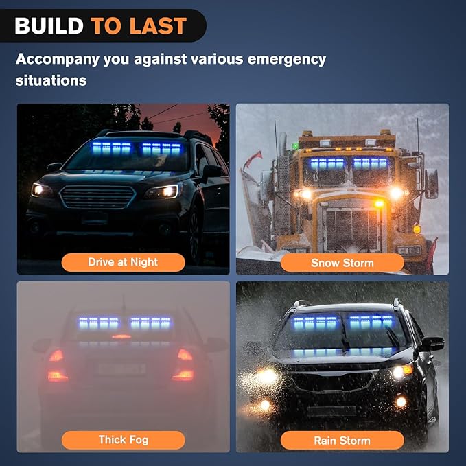 Nilight 32LED Blue Emergency Dash Strobe Lights with Controller Suction Cups Warning Hazard Interior Front/Rear Windshield Deck Split Light Bar for Trucks Construction Vehicles