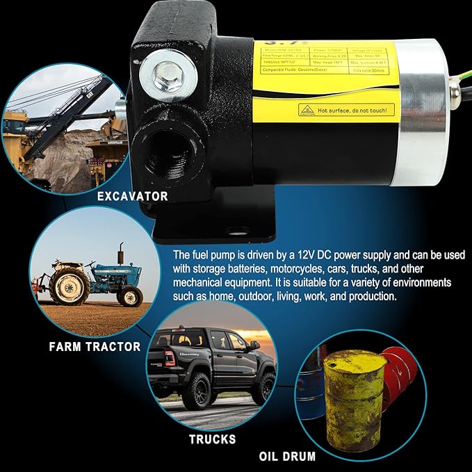 12V Fuel Transfer Pump Automatic Gasoline 3.7GPM DC Diesel Transfer Pump with Forward and Reverse Pumping, Portable Fuel Oil Transfer Pump for Gasoline, Diesel, Kerosene & More