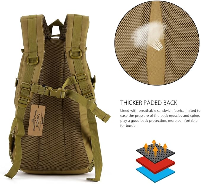 ArcEnCiel Motorcycle Backpack Tactical Military Bag for Outdoor Hiking Camping Trekking - Rain Cover+Patch Included