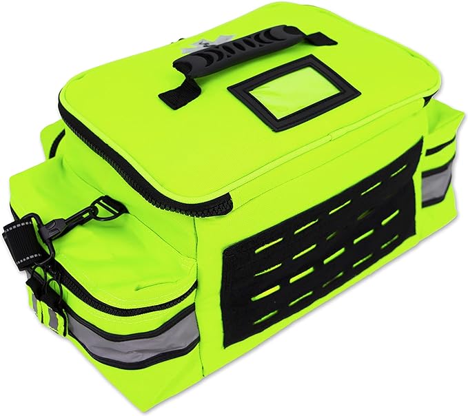 Lightning X Medium First Responder EMT Bag | LXMB25 | w/Reflective, Shoulder Strap & Zippered Compartments for First Aid + Trauma Supplies - Fluorescent Yellow