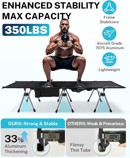 Gonex Camping Cot with Leg Extenders 2 in 1 Portable Ultralight Folding Cot for Adults Adjustable Height Supports 350lbs Sleeping Bed for Backpacking Travel Beach Home 74.8"x27.5"(Black, 1 PCS)