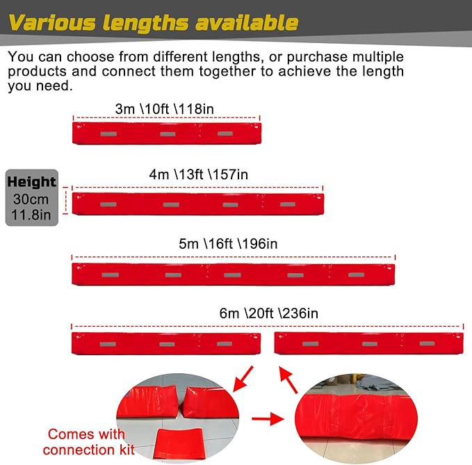 Flood Barrier 13Foot Length 12Inch Height, Flood Sandbag Alternative, Water Filled Flood Control Barrier,Reusable PVC Flood Prevention Tube, Water Barriers for Door Garage Home（Red）