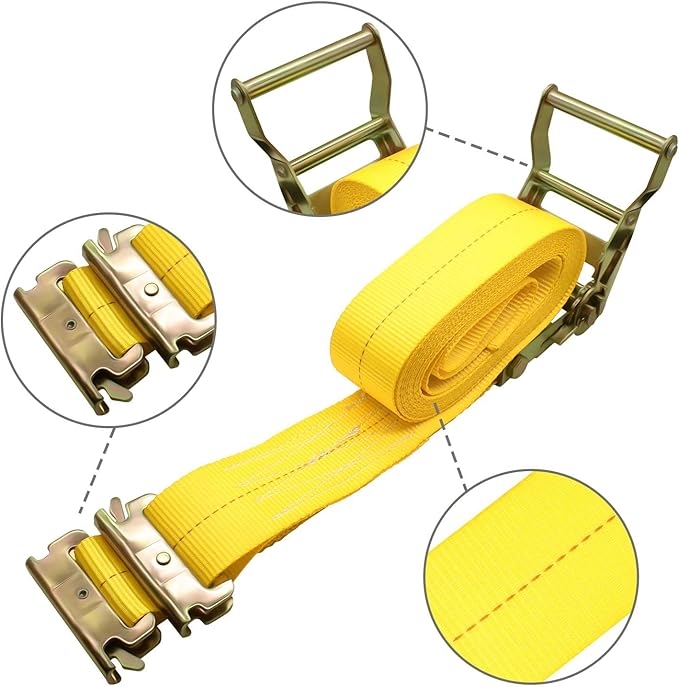8Pack E-Track Straps Ratchet Etrack Strap Box Truck Strap Tie Down Heavy Duty 2" x15' 4400lbs Breaking Load, 2200 Working Load E-Track Accessories Yellow