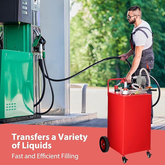Upgraded 30 Gallon Fuel Caddy, Manual Hand Pump & Easy-Roll Wheels, Heavy-Duty UV-Resistant Steel Tank for Gas & Diesel, Portable Fuel Storage for Tractors, Mowers, Boats