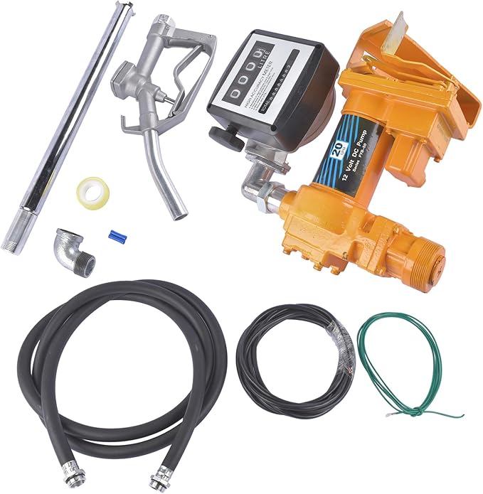 20GPM 12V DC Fuel Transfer Pump Gasoline Pump with Nozzle Kit Yellow Replacement for Gas Diesel Kerosene with Particulate Filter Vahaha