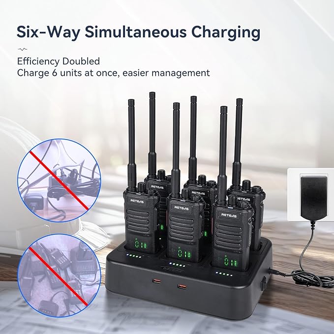 Retevis RT86 Work Walkie Talkies Long Range with Earpiece and Long Antenna,Professional 2 Way Radio for Business with 6 Way Charger,2600mAh,Heavy Duty Two Way Radios for Warehouse Jobsite(6 Pack)