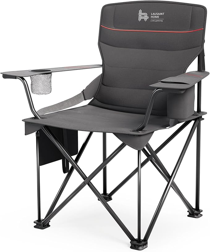 OUTSIDER Folding Camping Chair 400LBS Capacity, Portable Outdoor Lawn Chairs with Ergonomic Lumbar Support, Cooler Bag, Cup Holder, Pockets, Headrest for Beach, Lawn, Hiking (Style-1, 1pc)