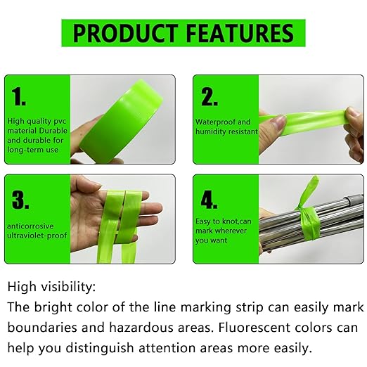5 Pack Green Flagging Tape, Non-Adhesive Plastic Ribbon Neon Marking Roll, 0.78"*500ft, Marking Tape for Tree Marking, Hunting, Boundaries and Hazardous Areas,Trail Marking