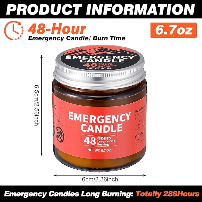 Chuarry 6 Pack Emergency Candles for Power Outage 48 Hours Long Burning Survival Candles Soy Wax for Emergency Winter Storm Camp Essentials
