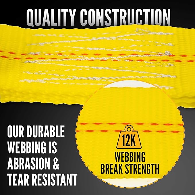 US Cargo Control 2 Inch Wide X 12 Foot Long Flat Hook Ratchet Strap, Yellow Dependable Strap for Securement, 3,333 Pound Working Load Limit, 10 Pack