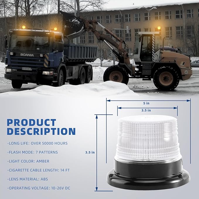 1-Pcs Red/Blue LED Beacon Lights 12-24V Warning Safety Flashing Emergency Roadside Strobe Mini Light Bar with Magnetic Base for Police Snow Plow Truck Vehicles Forklift Tractor