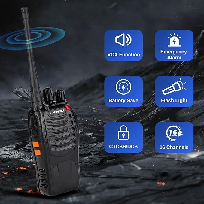 Baofeng Walkie Talkies 888S Rechargeable Long Range with Earpieces for Adults, 16 Channel Professional Radio Handheld Two Way Radios Li-ion Battery and Charger Included (12pack with 12earpiece)